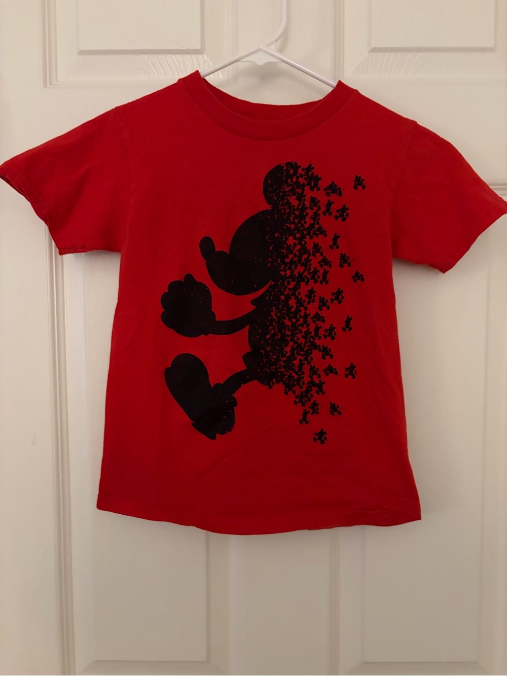Disney Red Tee with Black Mickey Puzzle Silhouette